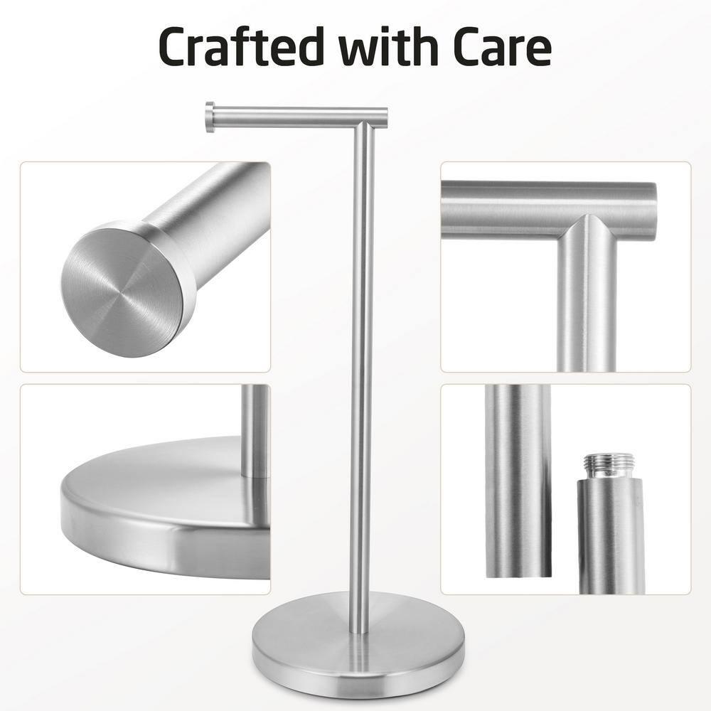 Brushed Steel Freestanding Toilet Paper Holder with Heavy Base