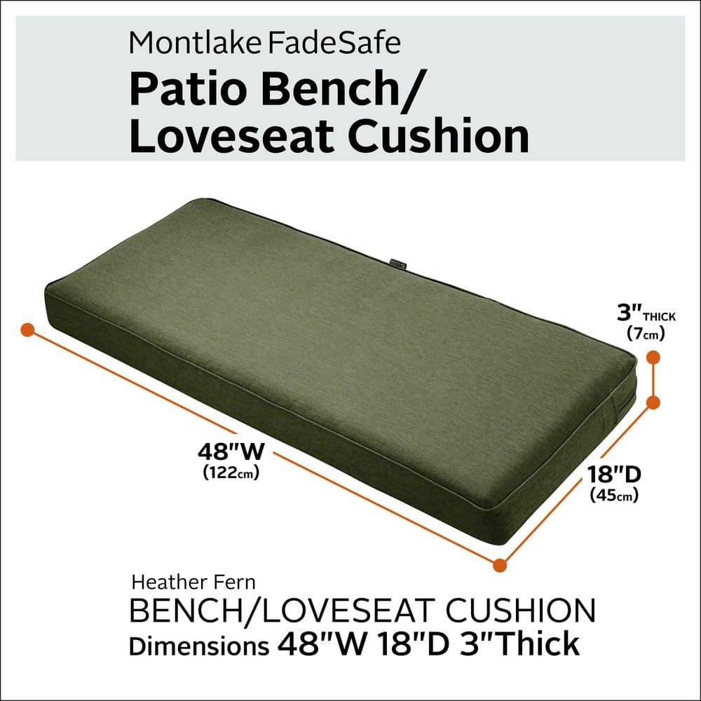 Classic Accessories Montlake FadeSafe Water-Repellent 48 x 18 x 3 Inch Outdoor Bench Cushion, Heather Fern