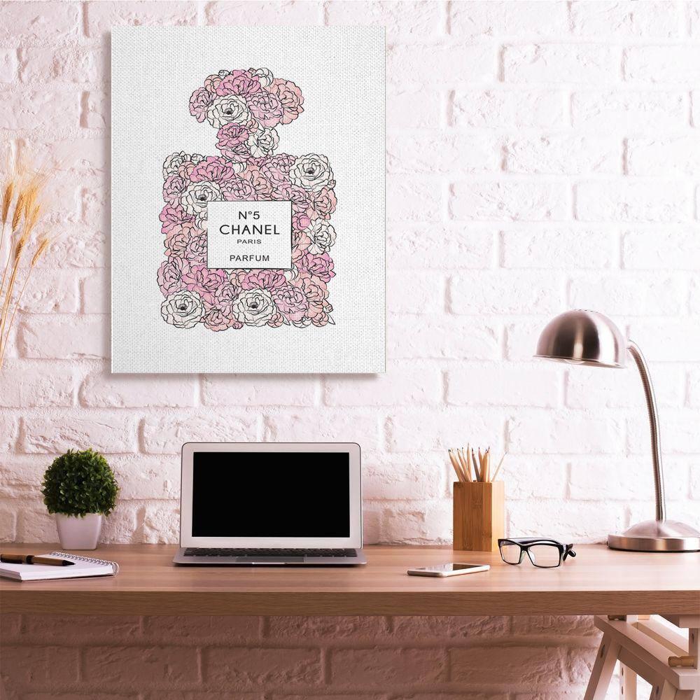 Stupell Industries Pink Rose Floral Perfume Bottle Designer Fashion Botanical & Floral Painting Gallery Wrapped Canvas Art Print Wall Art, 36 x 48