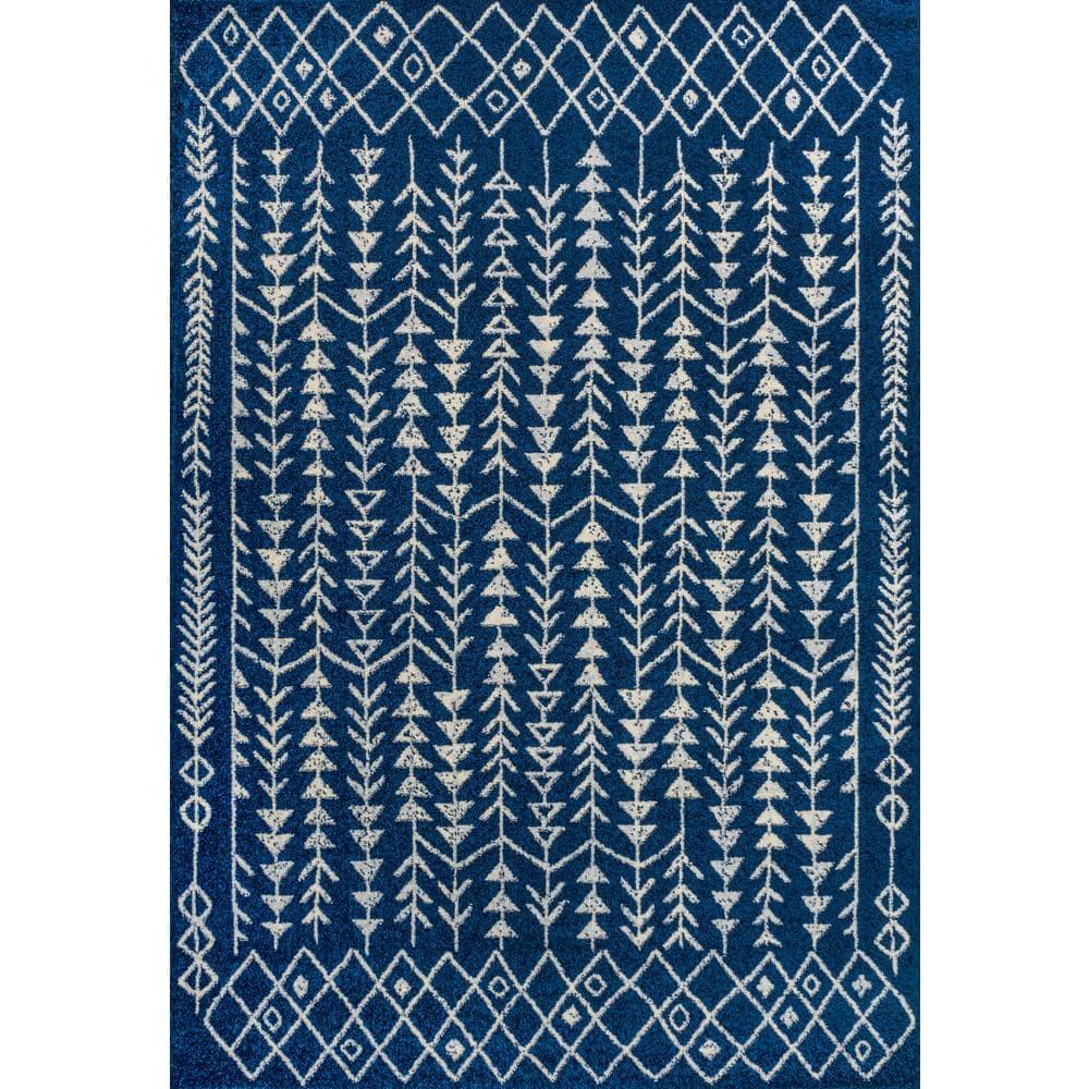 JONATHAN Y Ziri Moroccan Geometric Navy/Cream 3 ft. x 5 ft. Area Rug