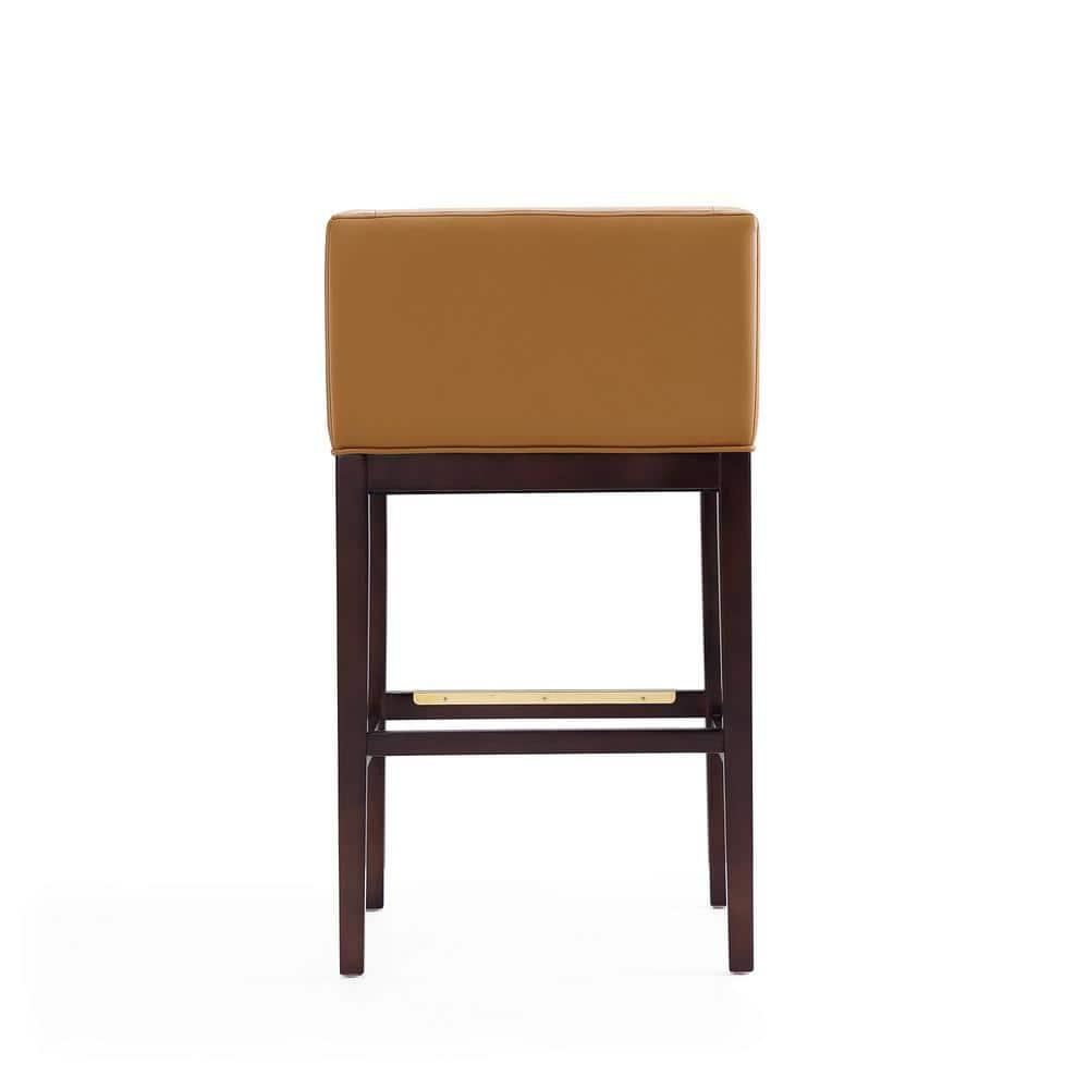 Kingsley Upholstered Beech Wood Barstool Camel - Manhattan Comfort: Mid-Century Modern, Low Back, Footrest