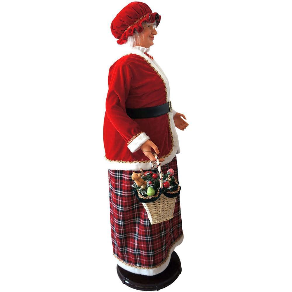 Christmas Time 58-In. Dancing Mrs. Claus with Tartan Skirt and Gift Basket | Animated Indoor Christmas Holiday Home Decor | CT-AMC058M-13RED
