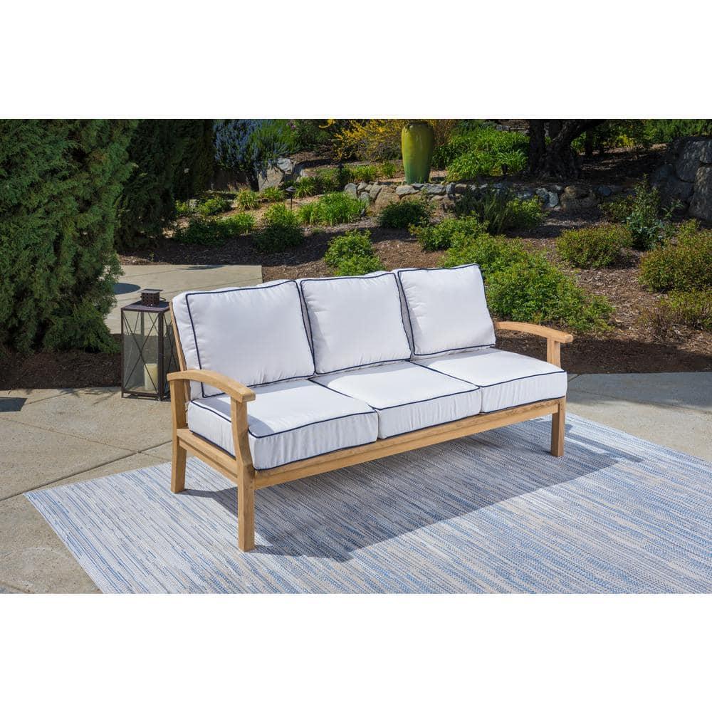 Jakarta Teak 5 Piece Sofa Set with Sofa, 2 Club Chairs, Coffee Table and Side Table, Canvas Cushions