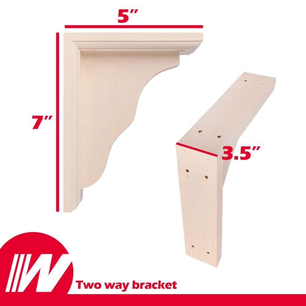 Two-Way Bracket - 9 in. x 7 in. x 3.5 in. - Sanded Unfinished Hardwood - Countersunk and Pre-Drilled - DIY Home Shelving