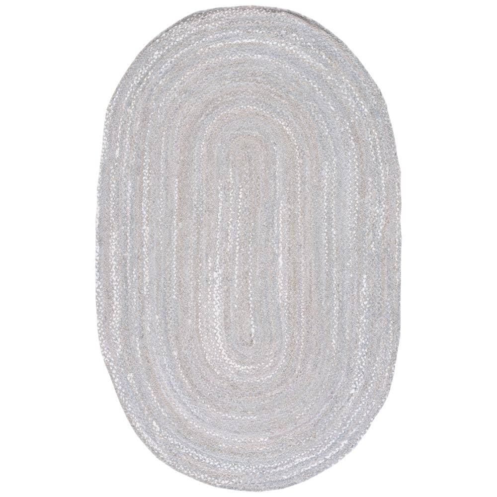 Braided BRD452 Hand Woven Indoor Area Rug - Light Grey - 5'x8' Oval - Safavieh