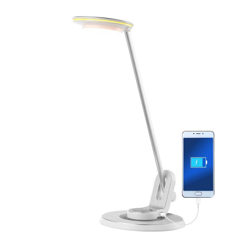 JONATHAN Y JYL7701B Dixon 18.5" Aluminum Contemporary Minimalist Adjustable Dimmable USB Charging LED Task Lamp, Farmhouse, Modern for living room, dinning room, bedroom Bulb Included, Sliver