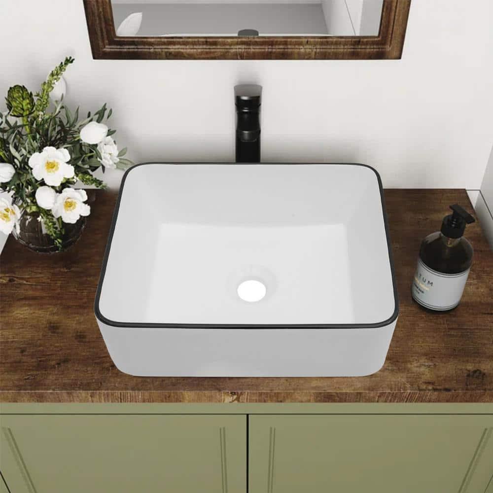 19 x 15 White Ceramic Rectangular Vessel Bathroom Sink
