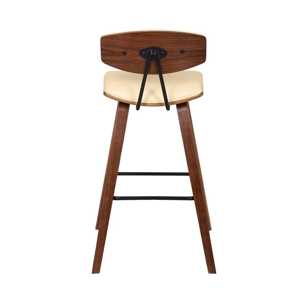 Armen Living Indoor Fox 28.5" Bar Height Black Faux Leather and Black Wood Mid-Century Modern Bar Stool
