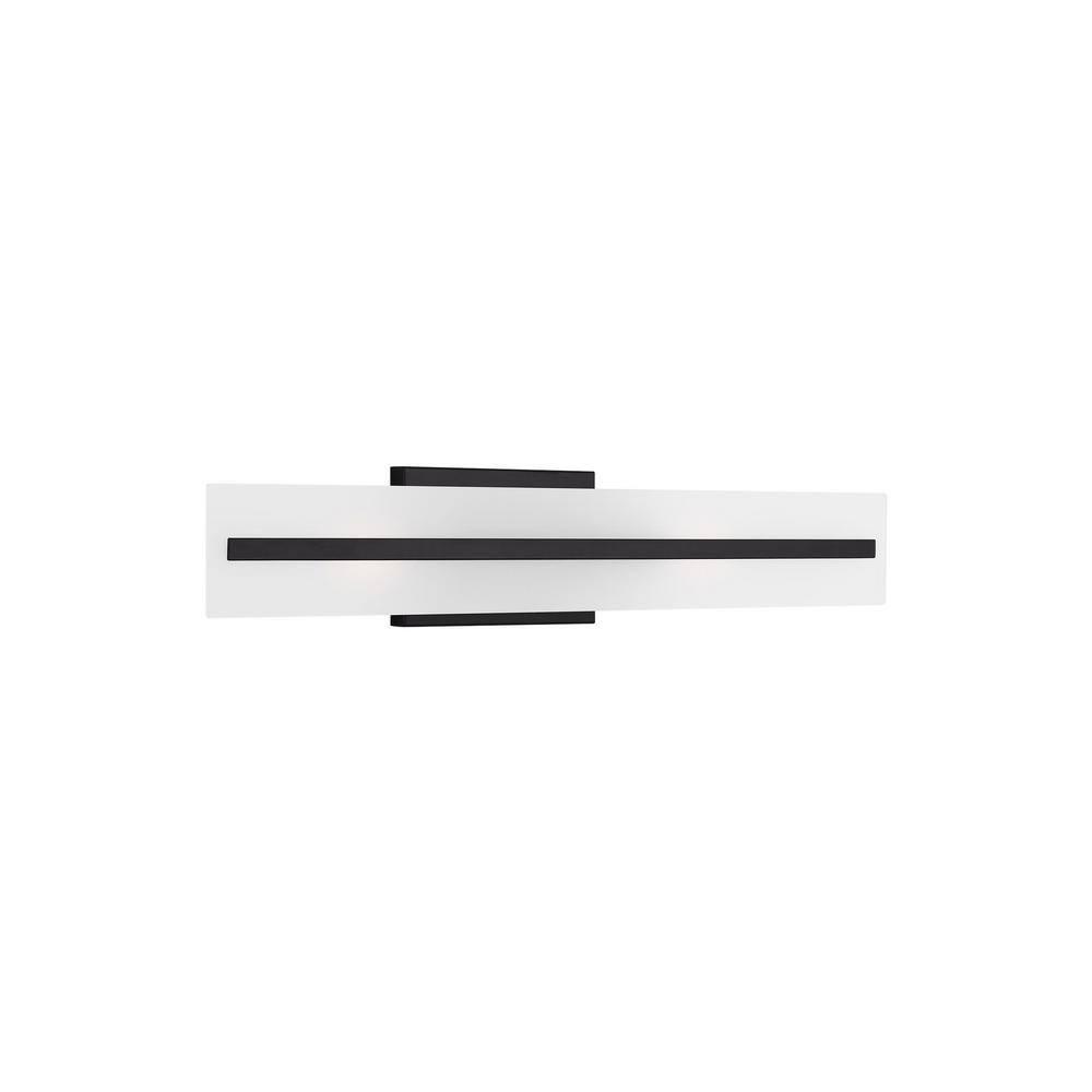 Midnight Black Steel 24" Bath Vanity Light with Satin Etched Glass Shades
