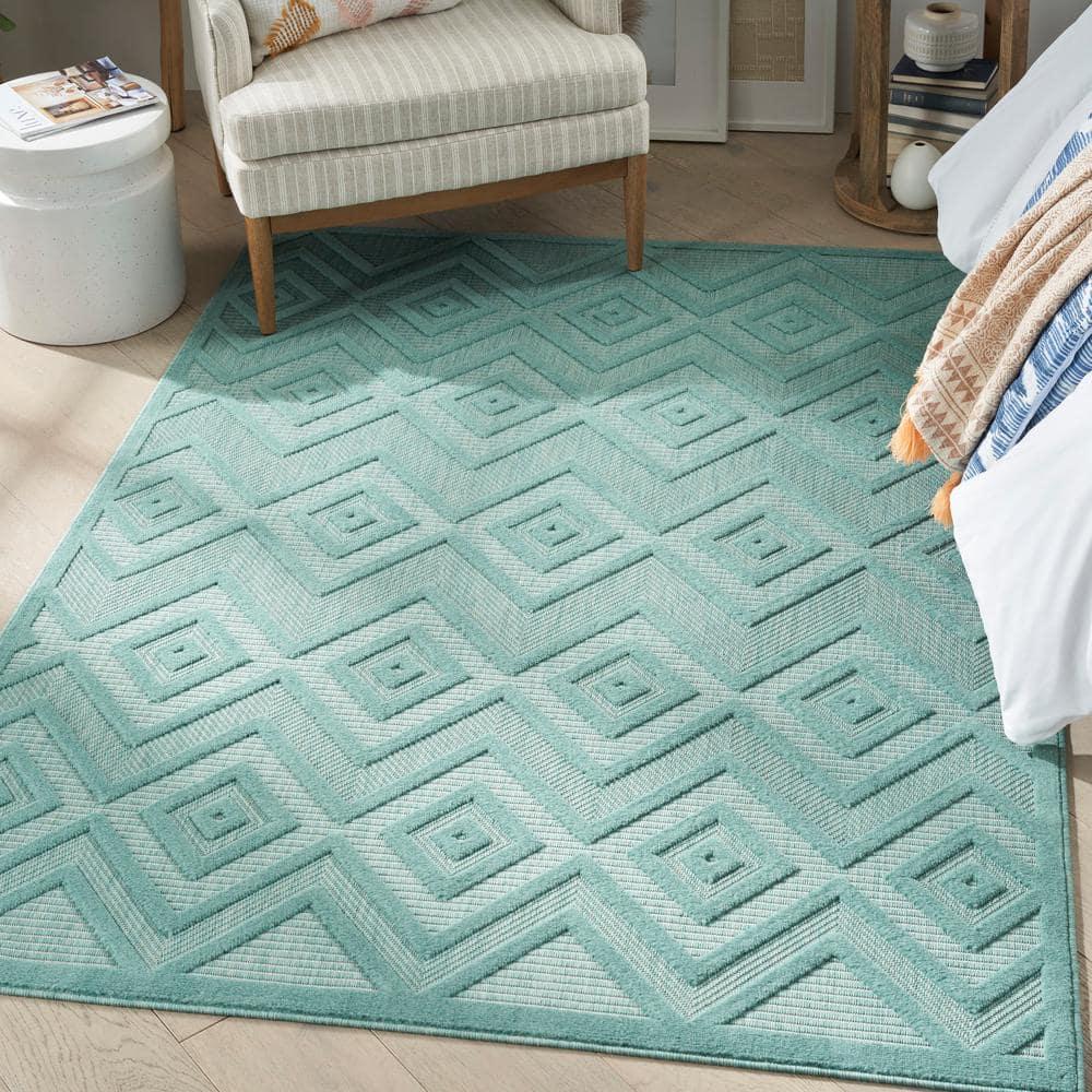 Nourison Versatile Diamond Geometric Flatweave Indoor Outdoor Area Rug Aqua/Teal 4' x 6'