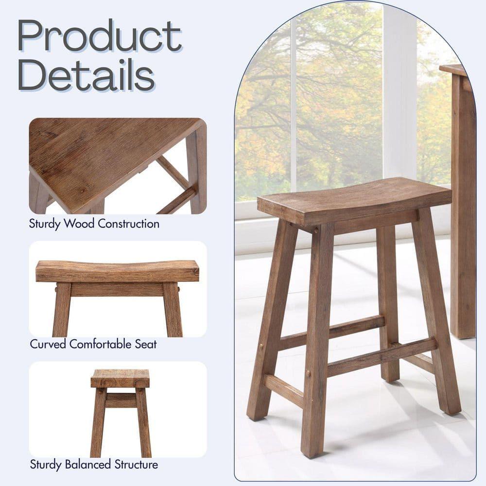 Boraam 24" Sonoma Saddle Counter Height Barstool Barnwood: Wood Frame, Fixed Seat, Farmhouse Style