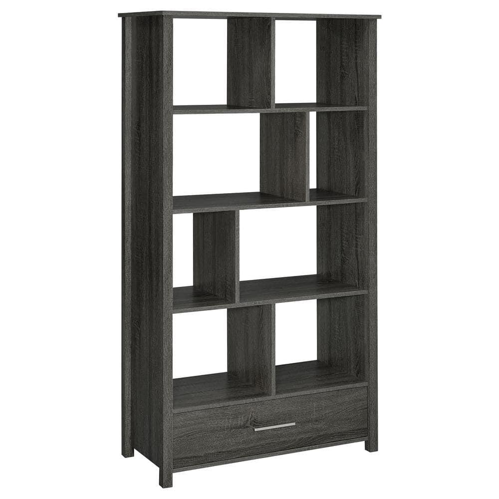 68" Dylan 8 Shelf Bookcase with Storage Drawer Weathered Gray - Coaster: Modern Home Office Furniture