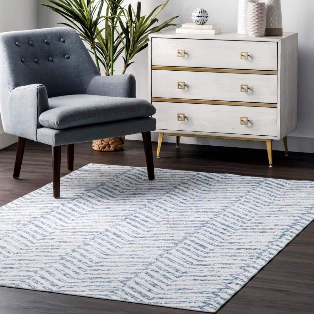 Nuloom Rosanne Herringbone 9x12 Machine Washable Indoor Area Rug for Living Room Bedroom Dining Room Kitchen, Blue/Ivory
