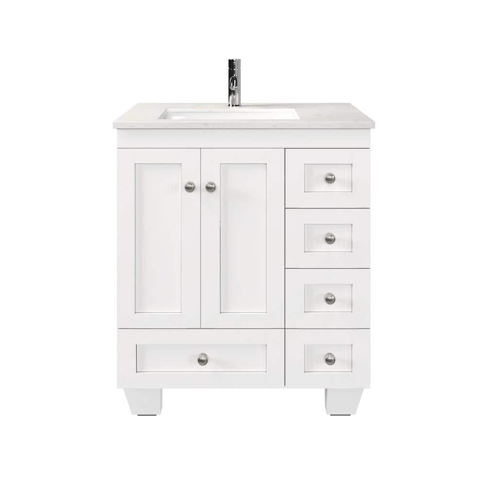 Eviva Happy 28"W x 18"D White Bathroom Vanity with White Carrara Quartz Vanity Top and Rectangular Undermount Sink