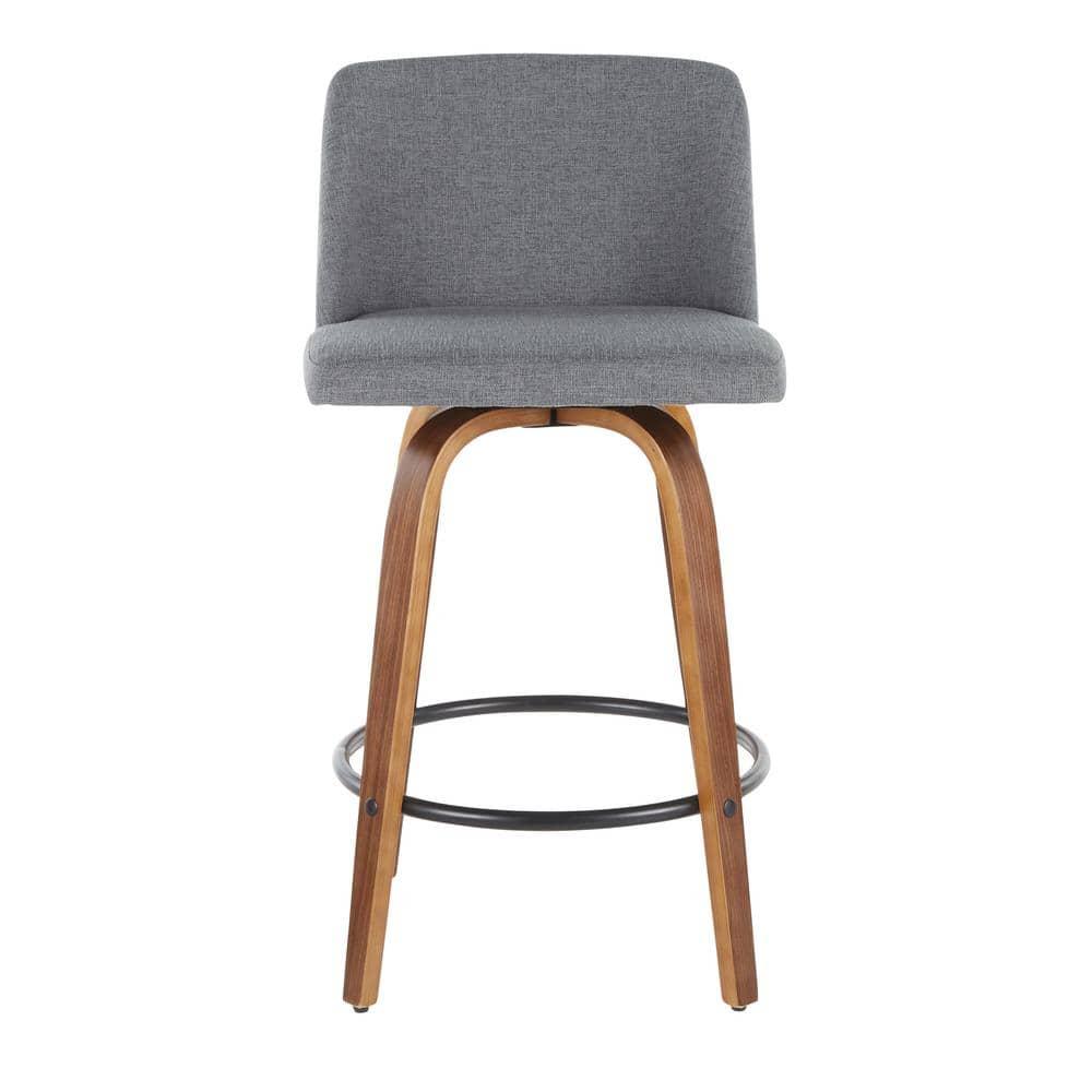 Set of 2 Toriano Mid-Century Modern Counter Height Barstools Walnut/Gray - LumiSource