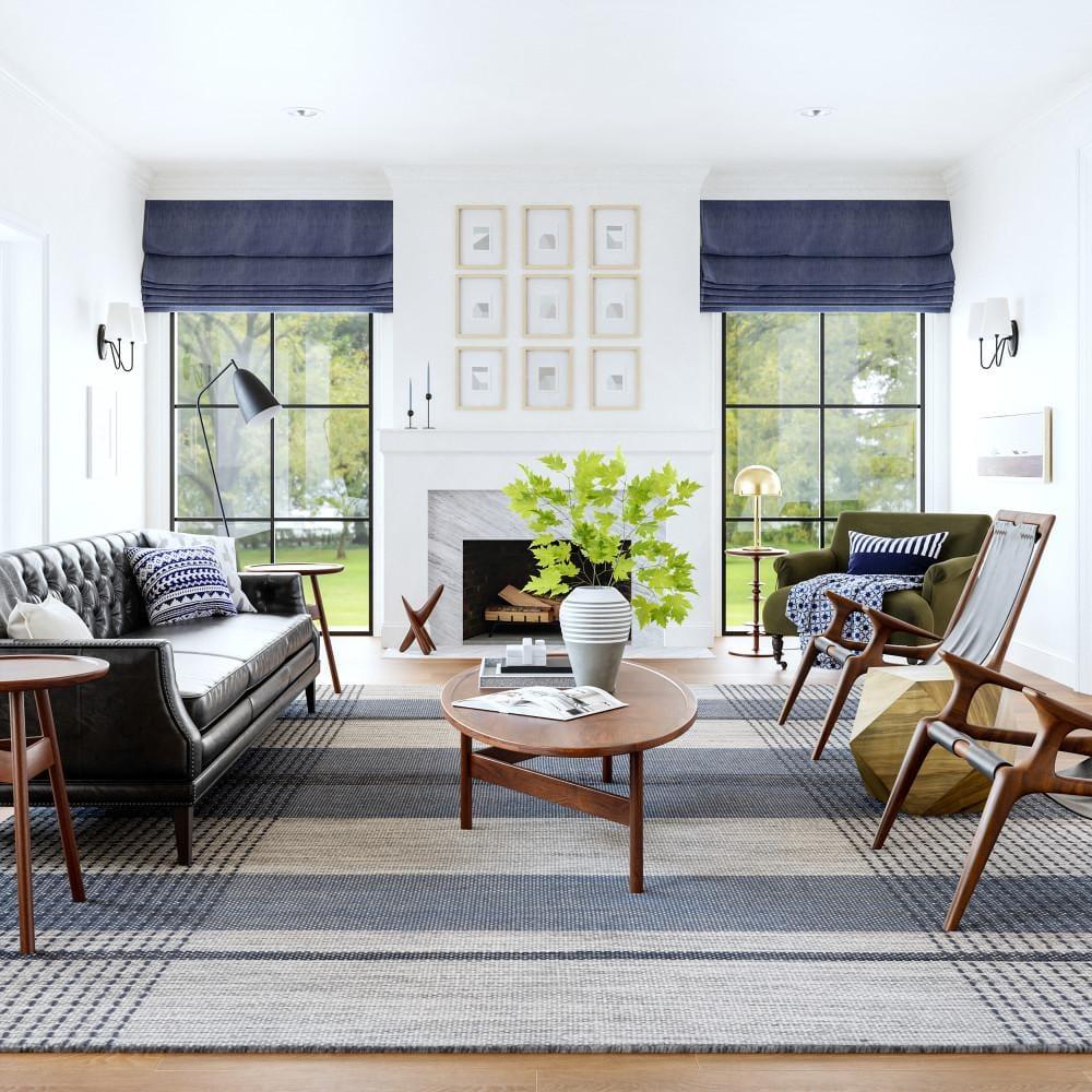 Portland Plaid Wool Blue 8 ft. x 10 ft. Indoor/Outdoor Patio Rug