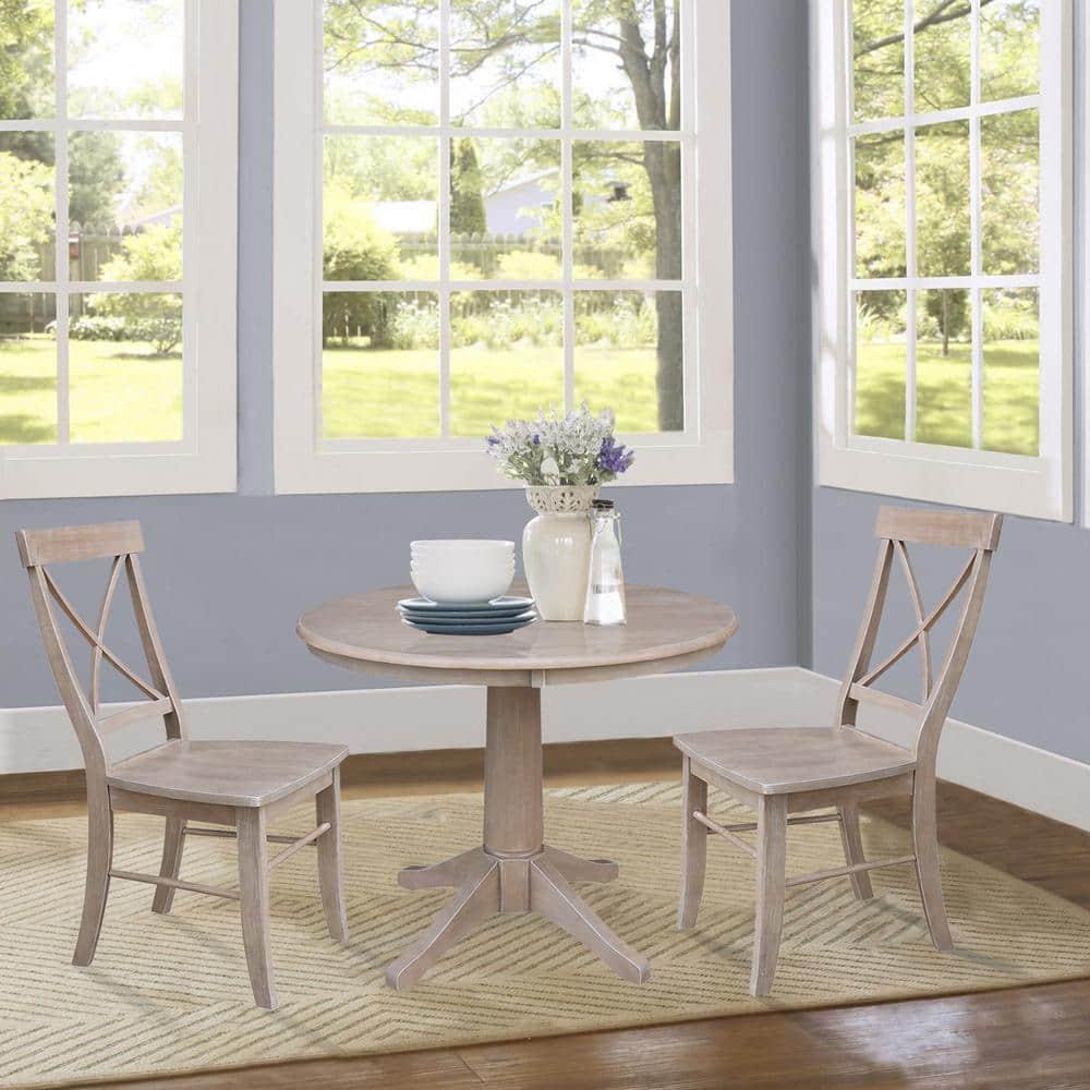Set of 2 X Back Chairs with Solid Wood Seat Washed Gray/Taupe - International Concepts