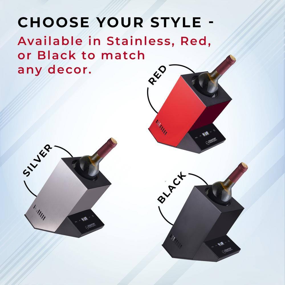 Equator Advanced Appliances Equator 110V/12V Portable Electric Wine Chiller for Red, White, Champagne, and Water Bottles, 750mL Single Bottle Cooler, Stainless Body, Rechargeable, 24h Cold, Ideal for Parties & Gifts