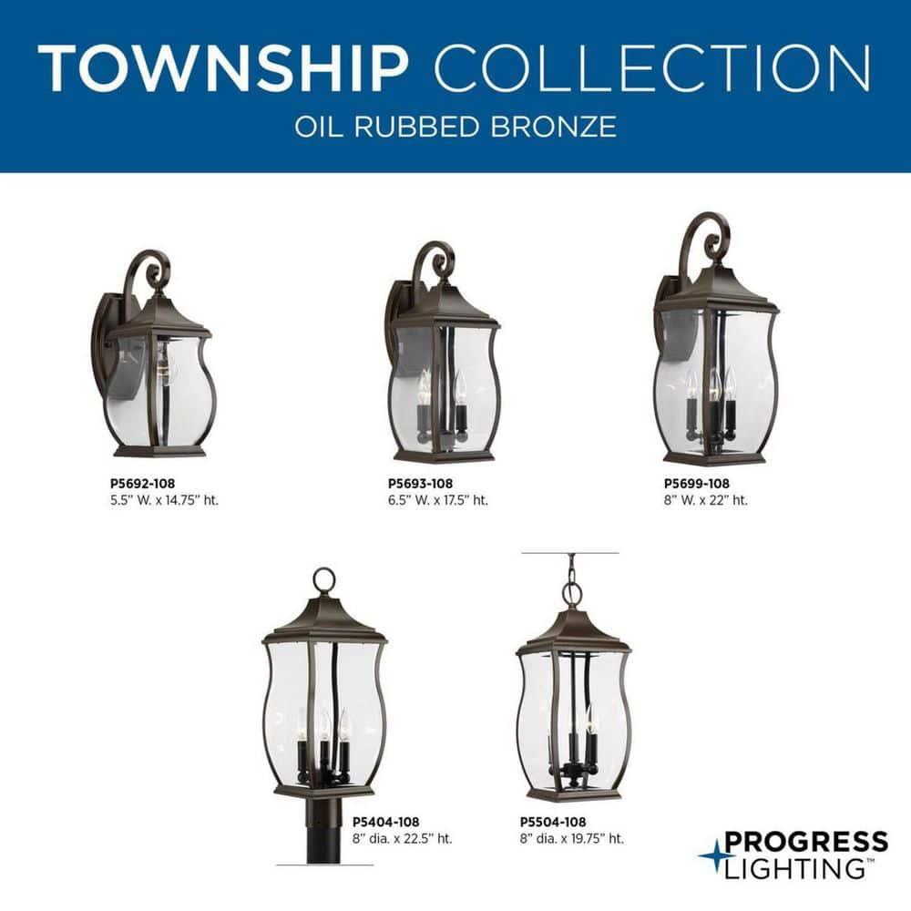 Progress Lighting, Township, 3-Light Post Lantern, Oil Rubbed Bronze, Etched Glass Shade