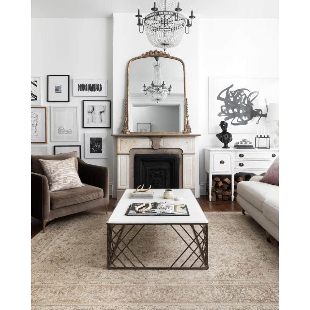 Rectangular 5' x 7' Beige and Taupe Polyester Oriental Rug