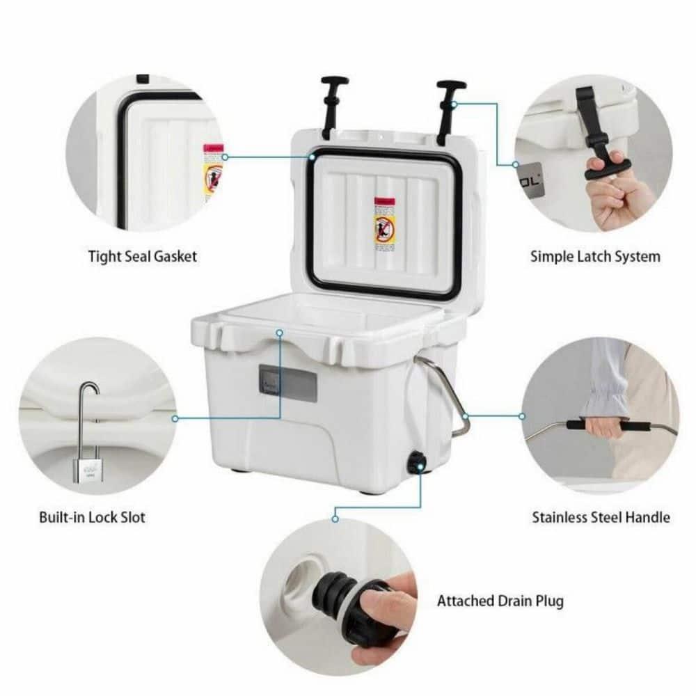 Costway 16 Quart Cooler Portable Ice Chest Leak-proof 24 Cans Ice Boxfor Camping