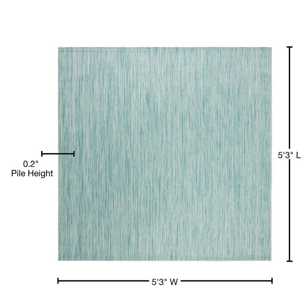 Beach House BHS218 Power Loomed Indoor/Outdoor Area Rug - Aqua - 5'3"x5'3" - Safavieh
