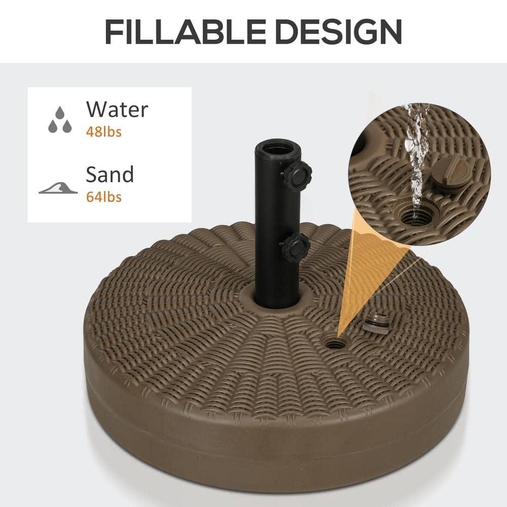 Outsunny Fillable Round Umbrella Base for 1.5" or 2" Umbrella Poles, Heavy Duty Umbrella Stand for Outdoor, Lawn, Poolside, Brown