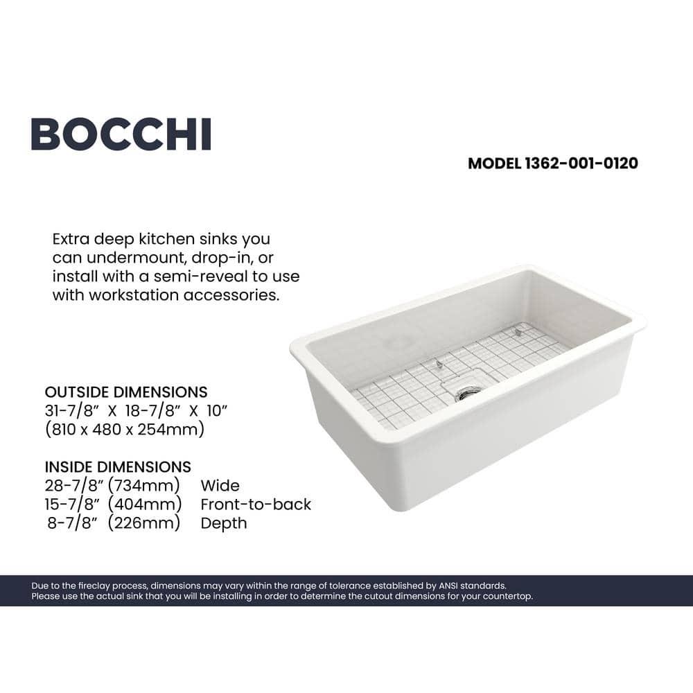 BOCCHI 1362-001-0120 Sotto 32'' L Undermount Fireclay Kitchen Sink