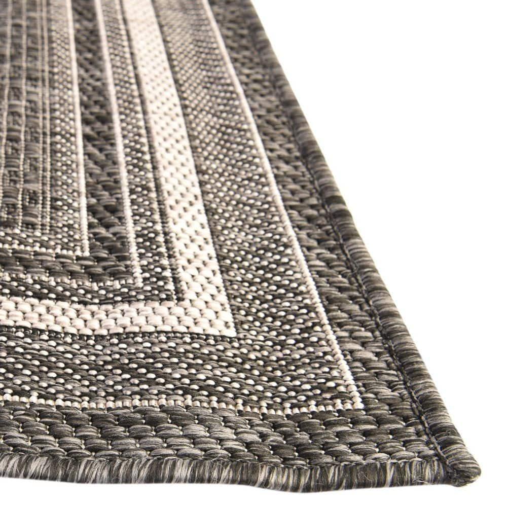 Unique Loom 2' 0 x 6' 1 Runner Indoor/Outdoor Border Black Runner Rug