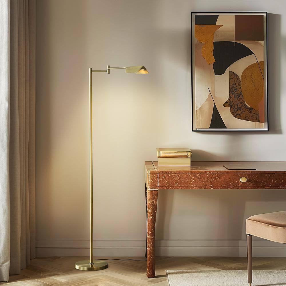 Brightech Leaf 53 in. Industrial Vintage Reading Floor Lamp with Metal Shade and 3-Way Dimming Options - Integrated LED Light