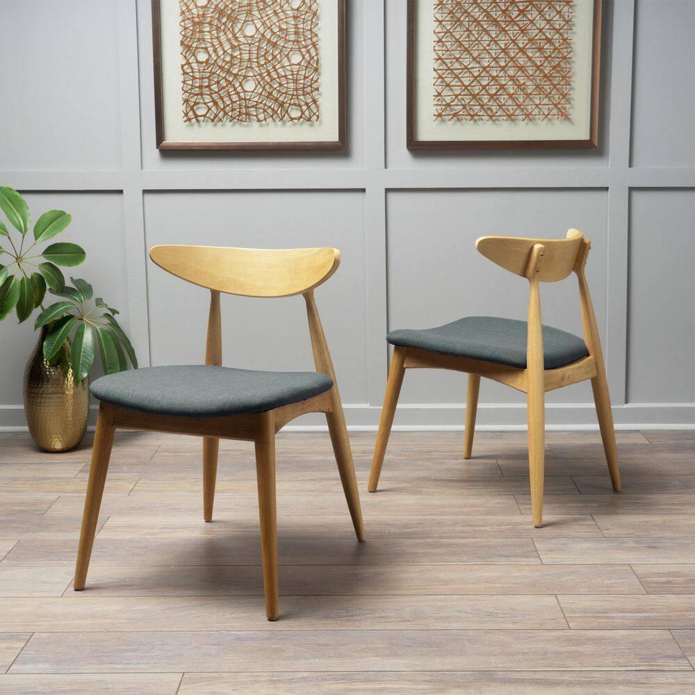 Christopher Knight Home Barron Mid Century Modern Rubberwood Fabric Upholstered Dining Chairs (Set of 2), Gray/Natural Oak