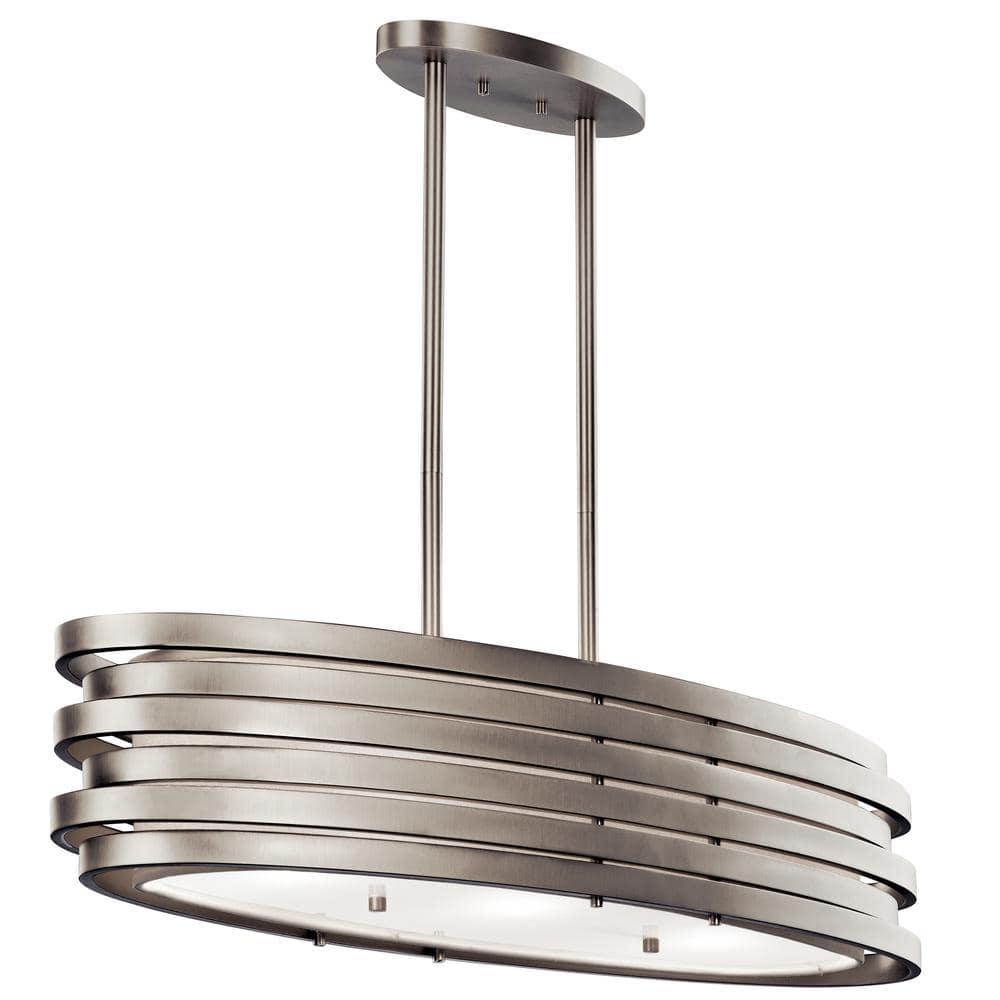 Co-t Kichler Roswell 3-Light Oval Chandelier With Satin Etched Glass And Brushed Nickel Finish, Dimmable Edge-Lit Technology For Ambient Lighting