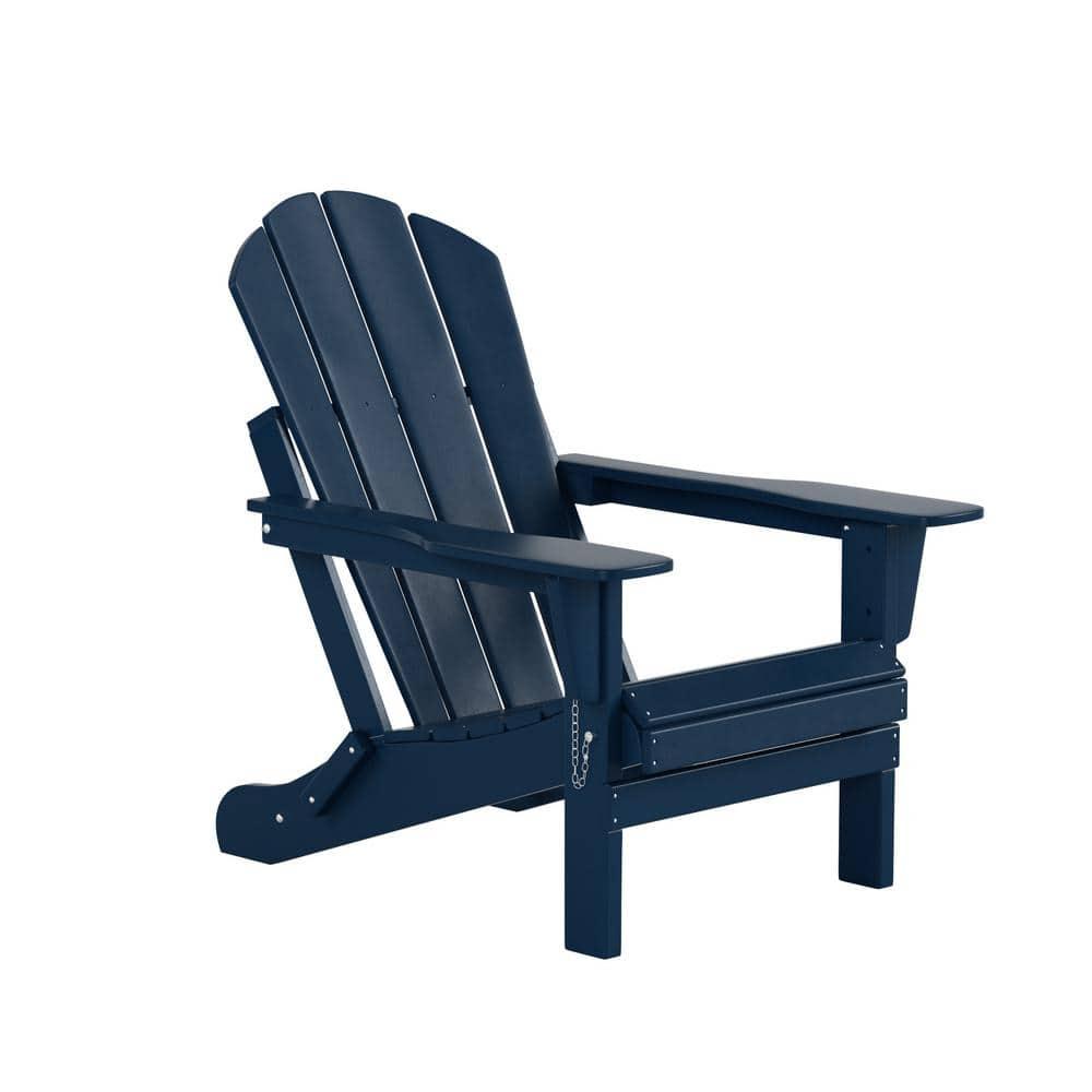 Polytrends  Laguna Hdpe All Weather Outdoor Patio Foldable Adirondack Chairs With Ottomans (5-Piece Set) Navy Blue