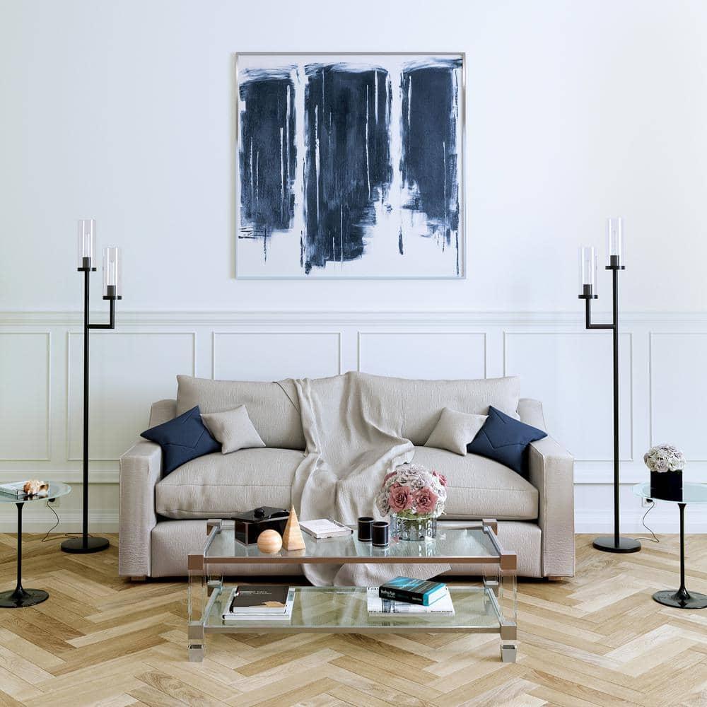 Evelyn&Zoe Traditional 2-Light Torchiere Floor Lamp with Clear Glass Shades