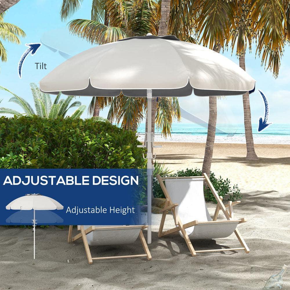 Outsunny 5.7' Beach Umbrella with Cup Holders, Hooks, Vented Canopy, Portable Outdoor Umbrella, Cream White