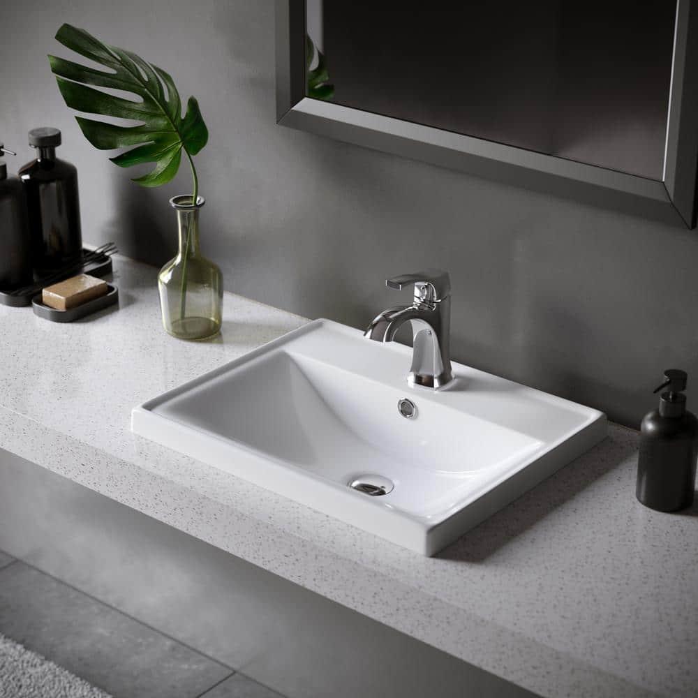 Karran Valera 20 In. Top Mount Vitreous China Rectangular Bathroom Sink With Overflow Drain