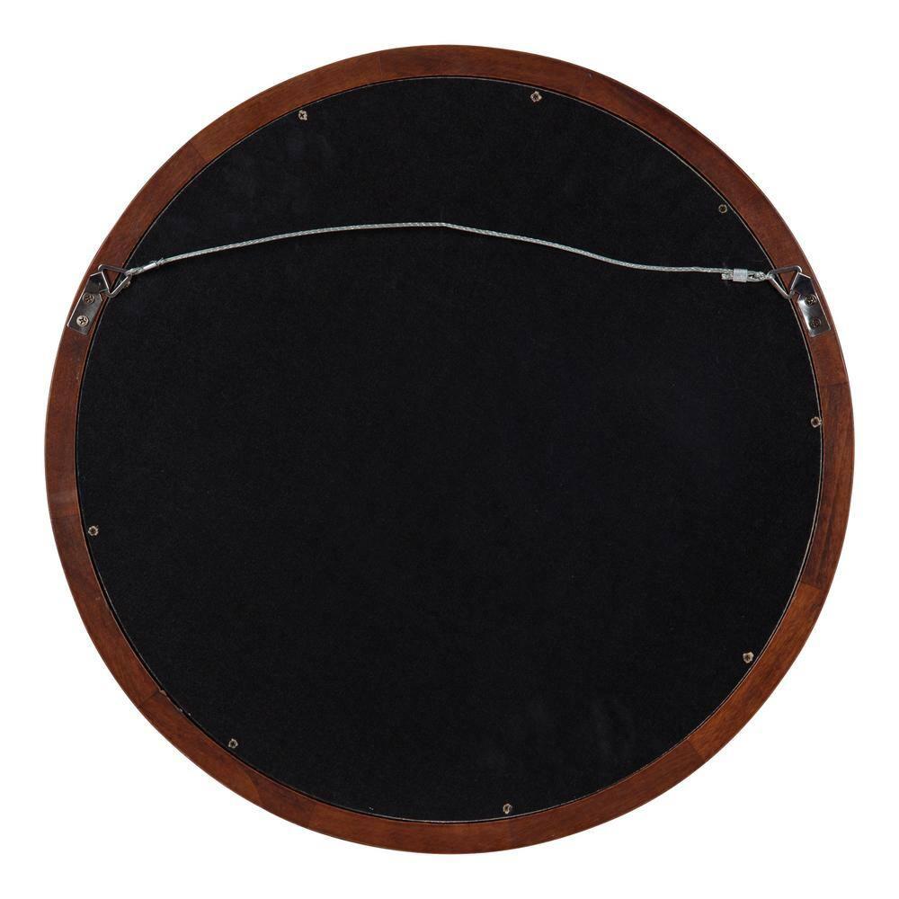 18" x 18" Hogan Round Framed Decorative Wall Mirror Walnut Brown - Kate & Laurel: Modern Poplar Wood, Wall Mount