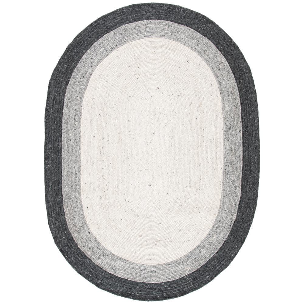 Braided BRD903 Hand Woven Indoor Area Rug - Grey/Ivory - 8'x10' Oval - Safavieh