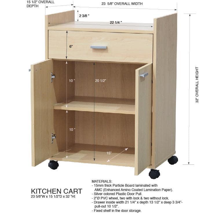 Kings Brand Furniture Northbury 2-Door Microwave Accent Kitchen Cabinet Rolling Cart (Beech)