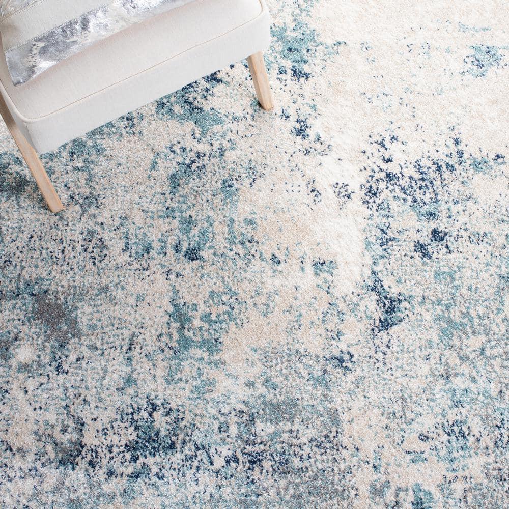 Safavieh  Aston Fedra Modern Abstract Rug Ivory/Blue 9'  x  12' 9' x 12' Indoor Living Room,Bedroom,Dining Room Blue Rectangle