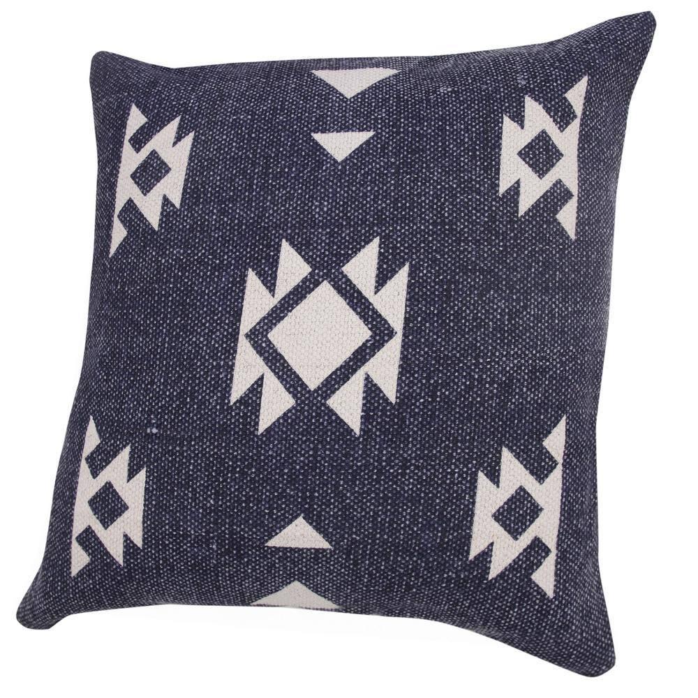 20" Square Blue and White Denim Cotton Throw Pillow