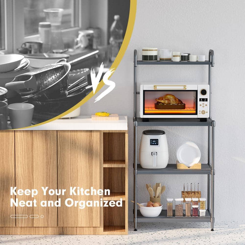 Costway 4-Tier Baker's Rack Microwave Oven Stand Shelves Kitchen Storage Rack Organizer Grey