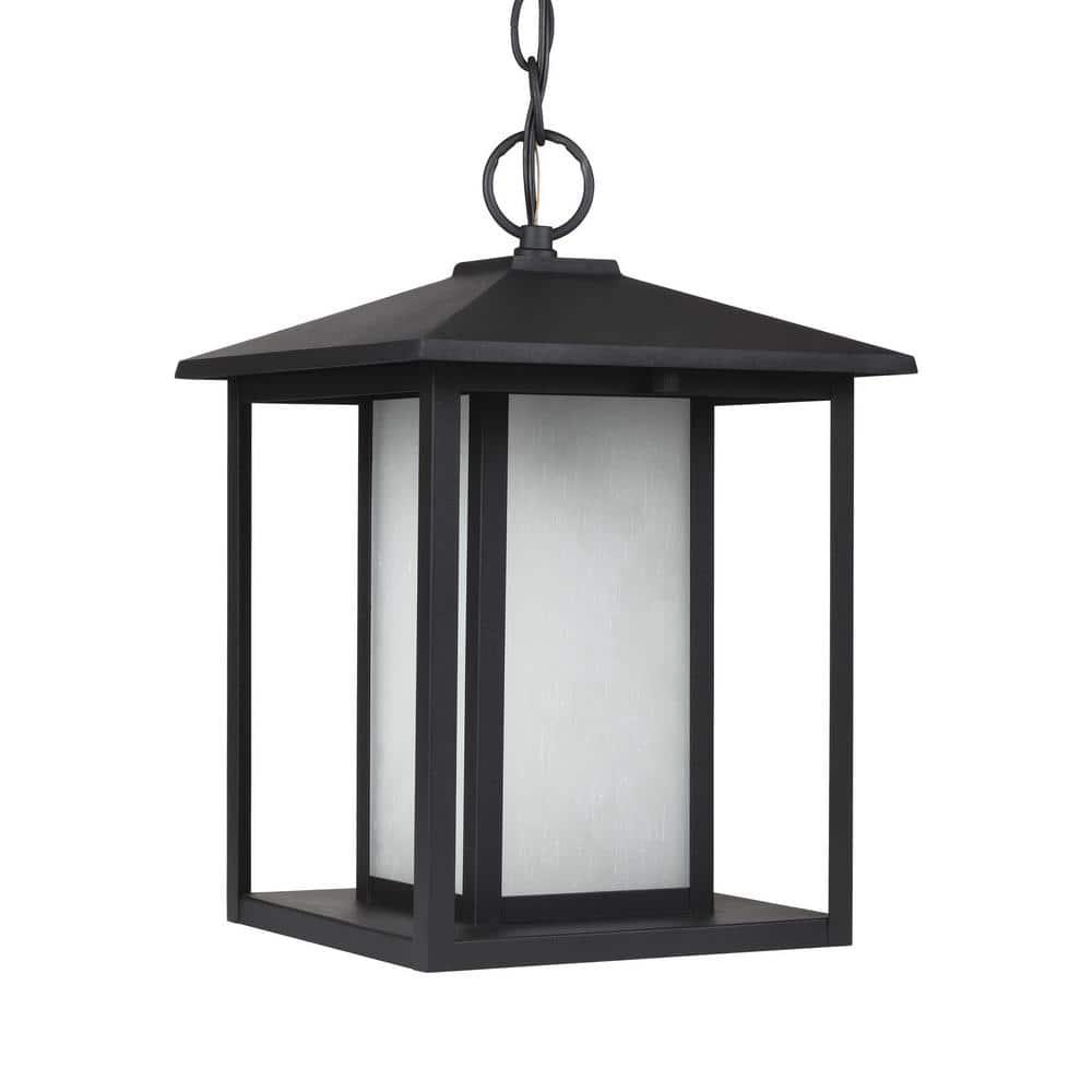 Hunnington Black LED Outdoor Pendant with Clear Seeded Glass
