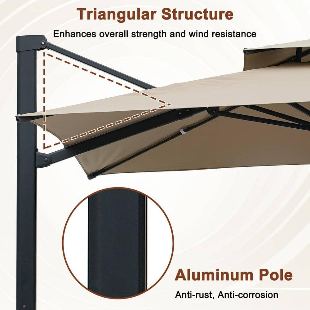 Mondawe 10x13FT Patio Umbrellas, Double Top Rectangle Cantilever Umbrella, Heavy Duty 360° Rotation Offset Outdoor Sun Shade Umbrella for Garden Deck Pool Backyard, Tan