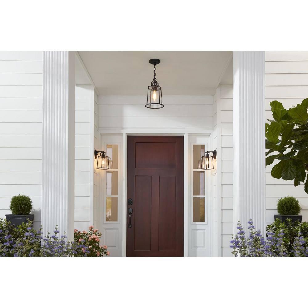 Progress Lighting Benton Harbor 1-Light Wall Lantern in Black with Clear Glass Shade