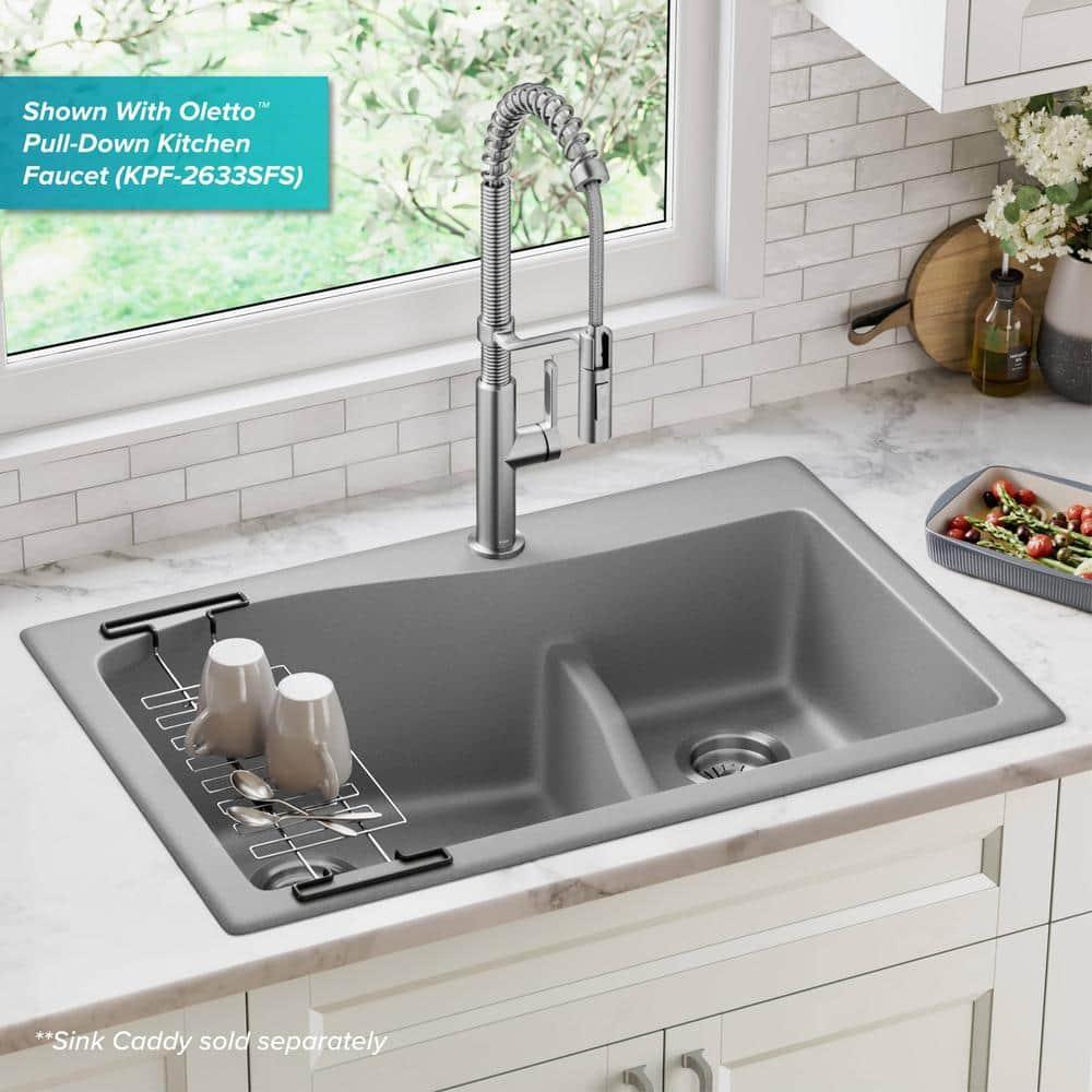 Kraus KRAUS Quarza™ 33" L Dual Mount 60/40 Double Bowl Granite Kitchen Sink KGD-442GREY