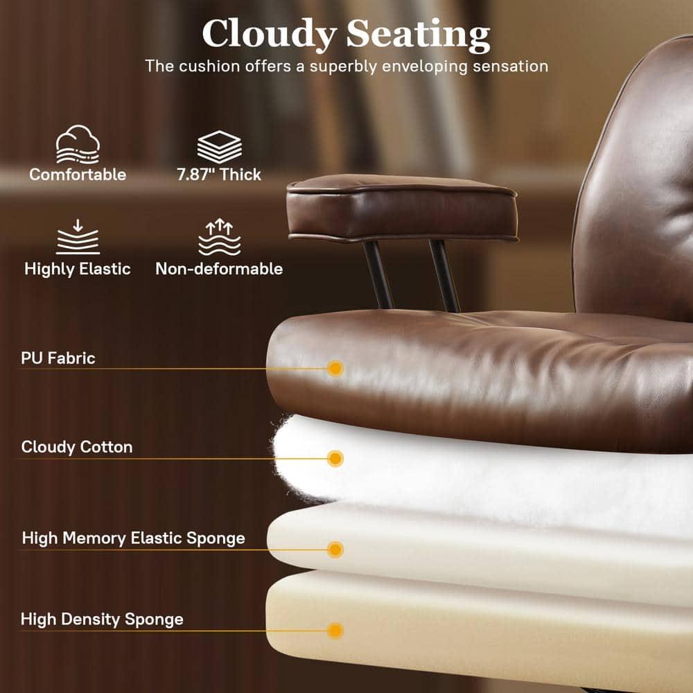 Kro PU Fabric Swivel Ergonomic Office Task Chair in Dark Brown with Recliner High Back Lumbar Support Adjustable Arms