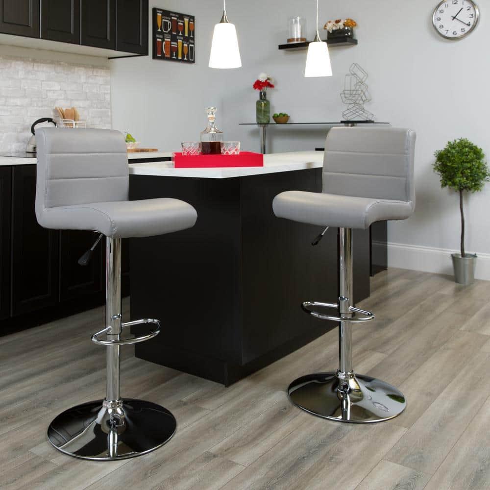 Flash Furniture Contemporary Vinyl Adjustable Height Barstool with Rolled Seat and Chrome Base