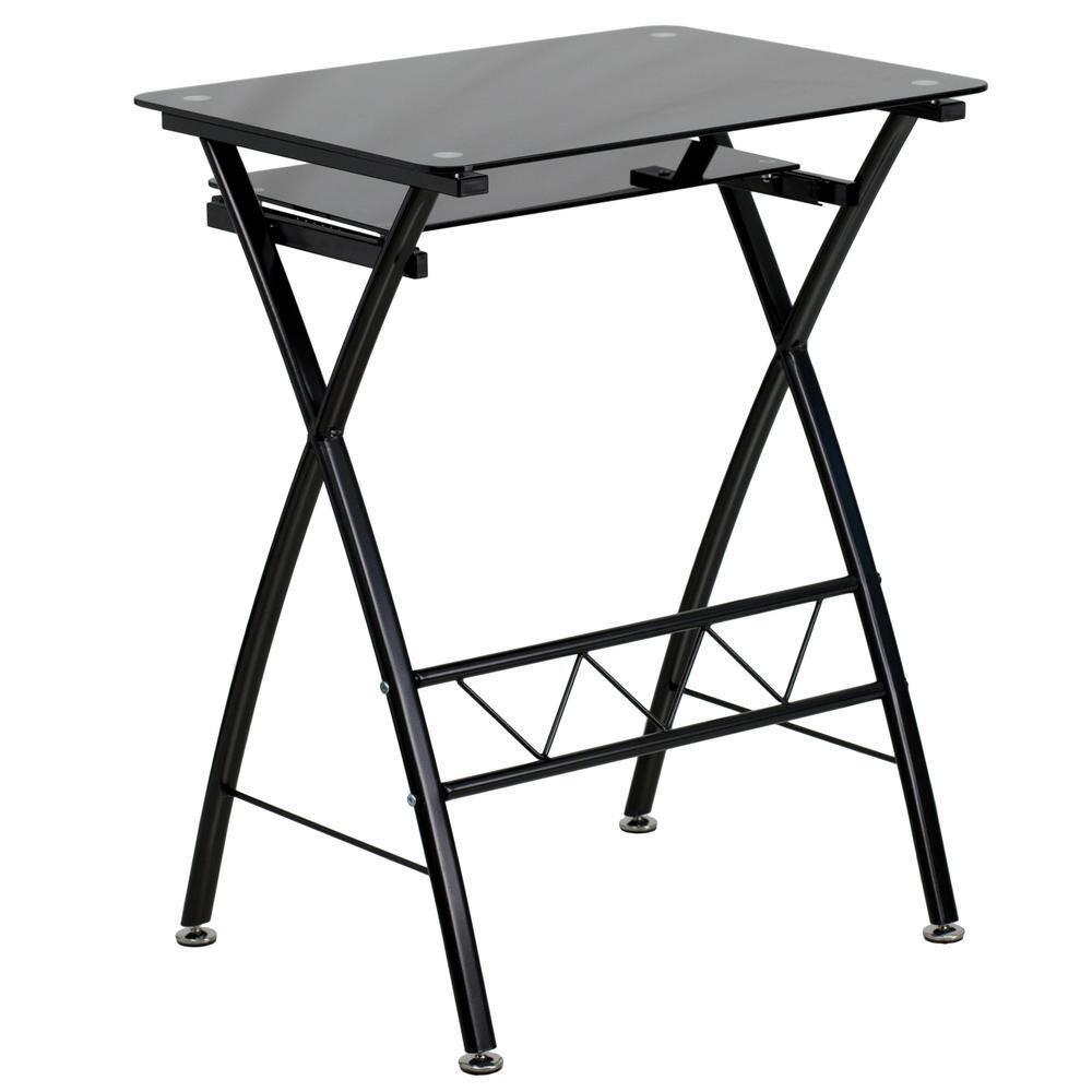 Flash Furniture Black Tempered Glass Computer Desk with Pull-Out Keyboard Tray