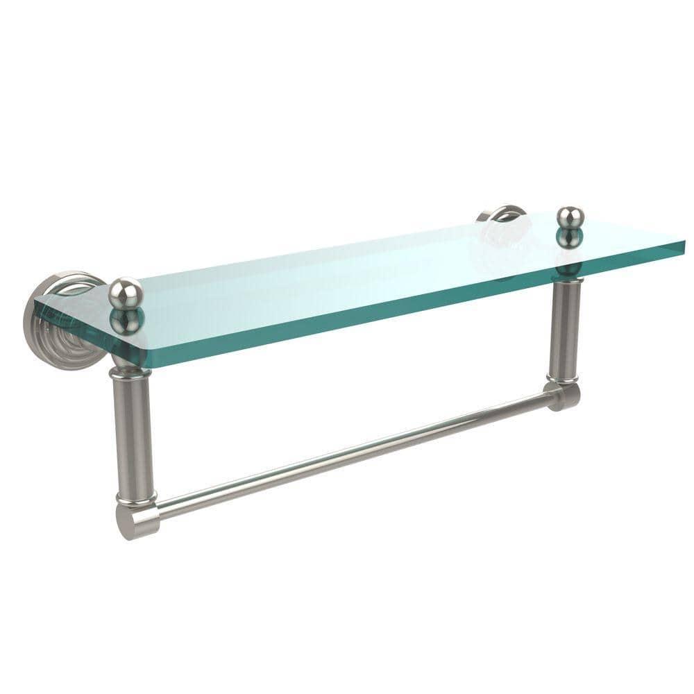 Elegant 16" Polished Nickel Glass Accent Wall Shelf